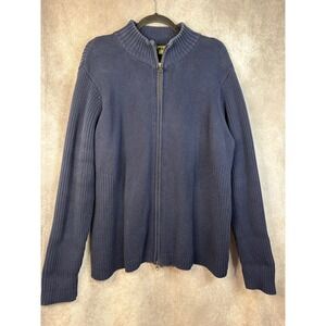 Eddie Bauer Full Zip Mock‎ Neck Sweater Size XXL Navy Blue Ribbed Knit